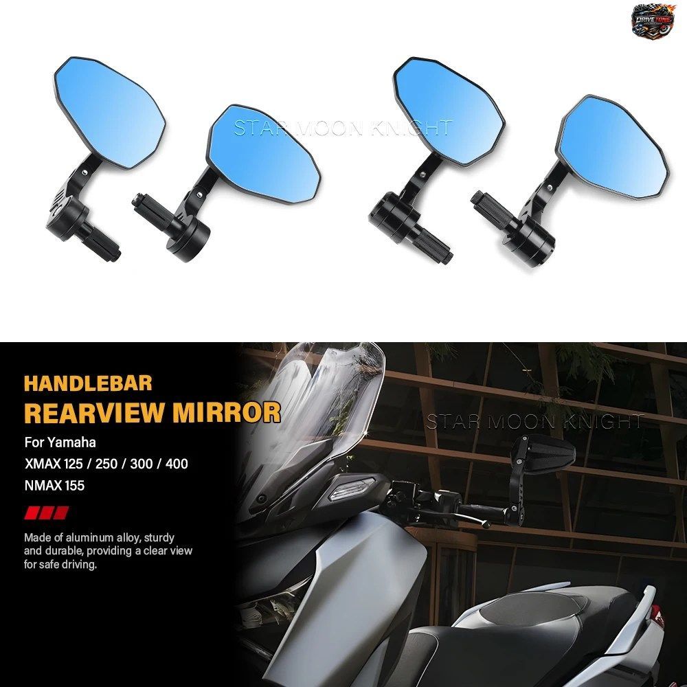 ヤマハ XMAX125 XMAX250 XMAX300 XMAX400 NMAX155 用調整式アルミ合金製ハンドルバーバックミラー 1ペア