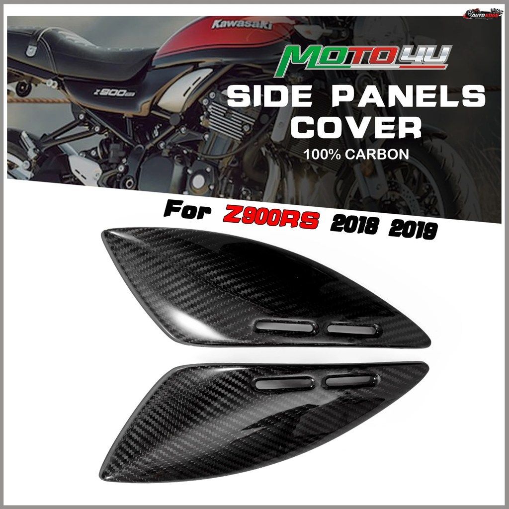 カーボンファイバー製サイドパネルカバー、オートバイ用アンダータンクパネル、光沢ツイル織り、カワサキ Z900RS Z900 2018 2019用