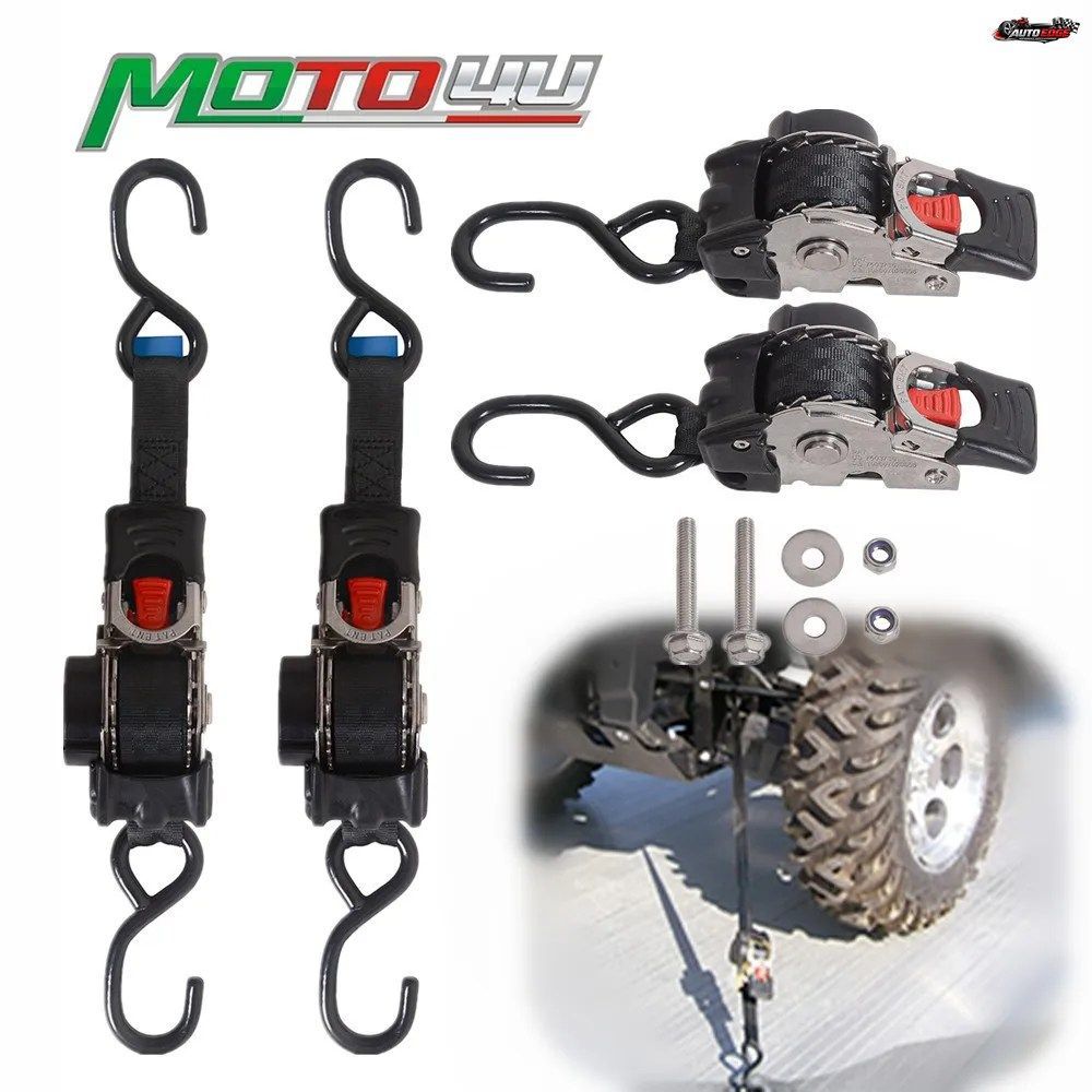 ボルトオン式格納式ラチェットストラップ 2個セット ステンレス製ラチェット式タイダウンストラップ 高耐久自動格納式ラチェットストラップ