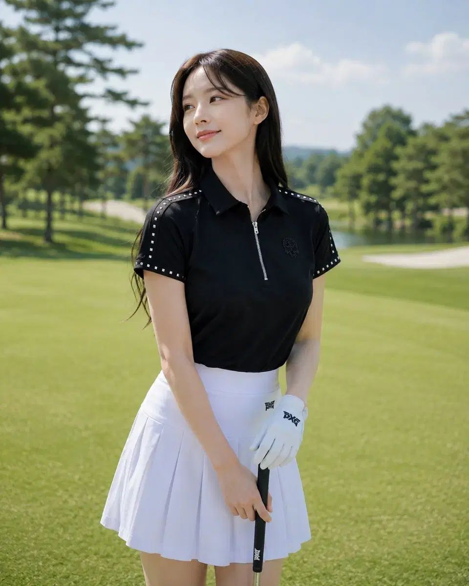 PXG ゴルフ レディース ロックスター スカル 限定モデル ハーフジップ カラ Tシャツ M