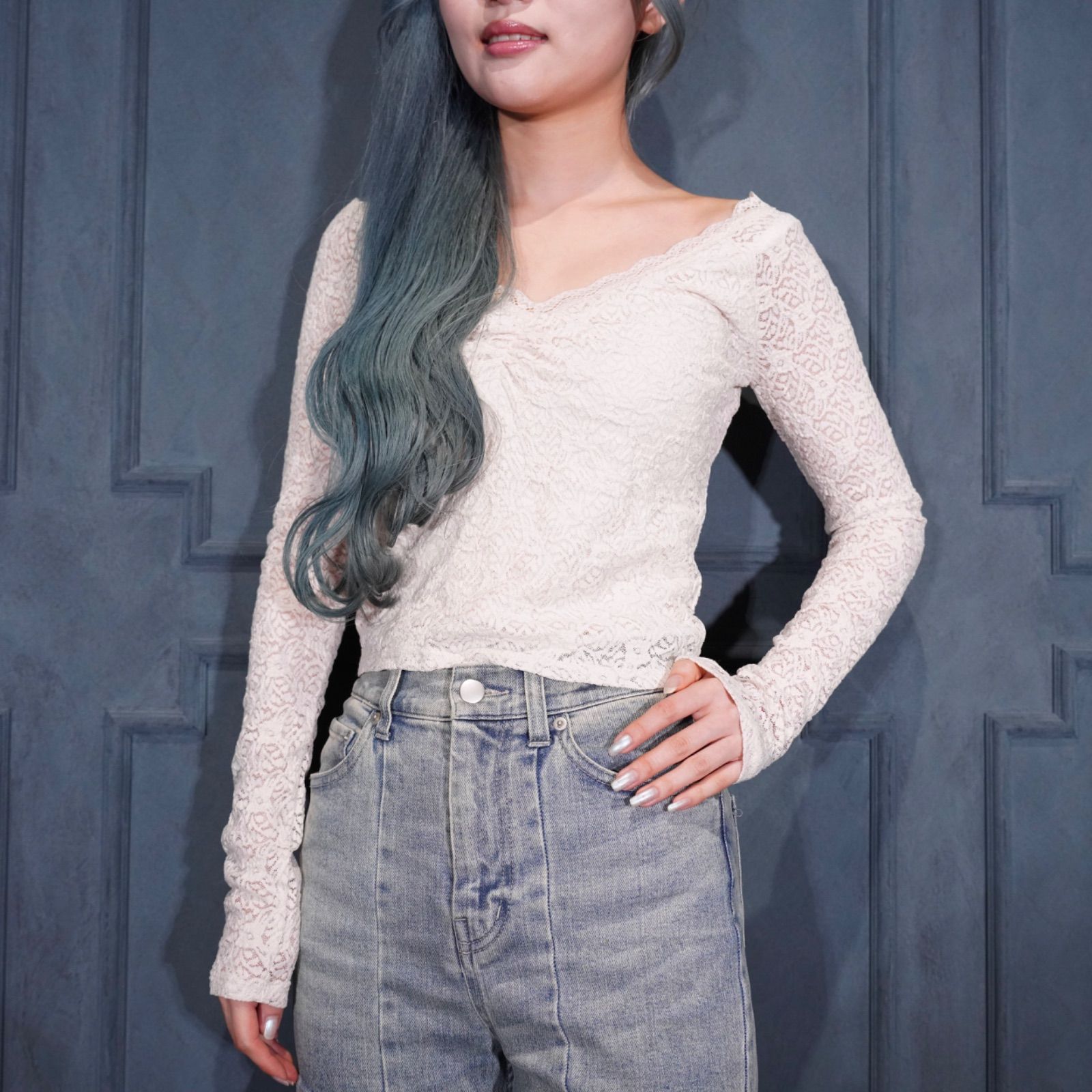USA VINTAGE No BOUNDARIES SHARING DESIGN ALL LACE TOPS/アメリカ古着シャーリングデザイン総レーストップス