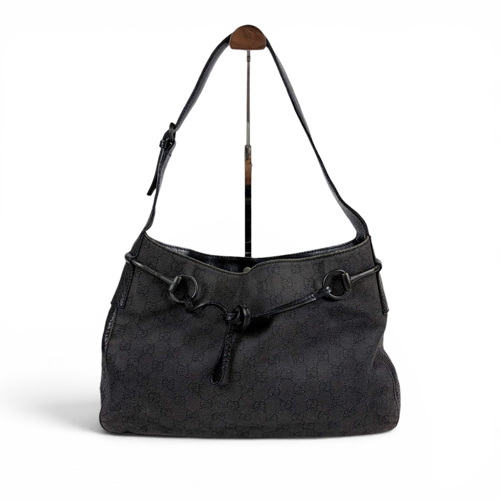 グッチ　GUCCI ホースビット　GGキャンバス　ワンショルダーバッグ　ホーボーバッグ　レザー　ブラック　黒　101975