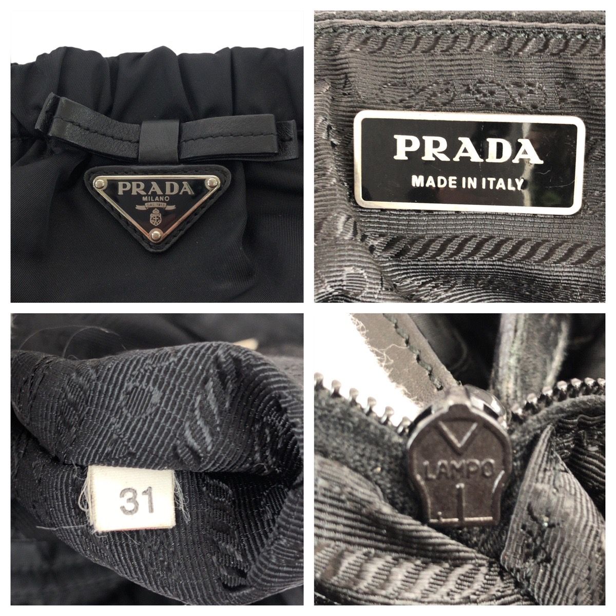 美品 PRADA プラダ テスート 三角ロゴプレート ブラック ナイロン 