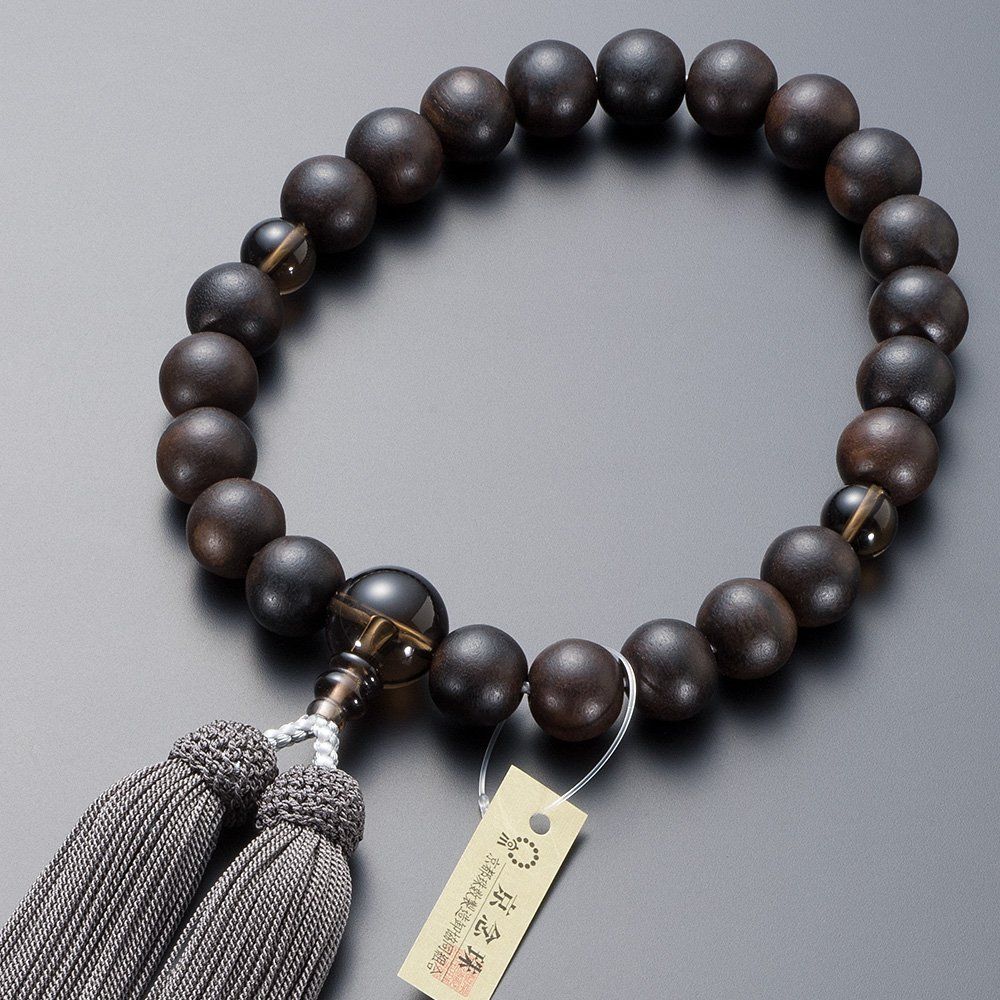 【新品】[仏壇屋 滝田商店] 京念珠 数珠 男性用 縞黒檀 (艶消) 茶水晶仕立 22玉 正絹頭付房 数珠袋付 すべての宗派で使える 証明書付 cd9a53ce