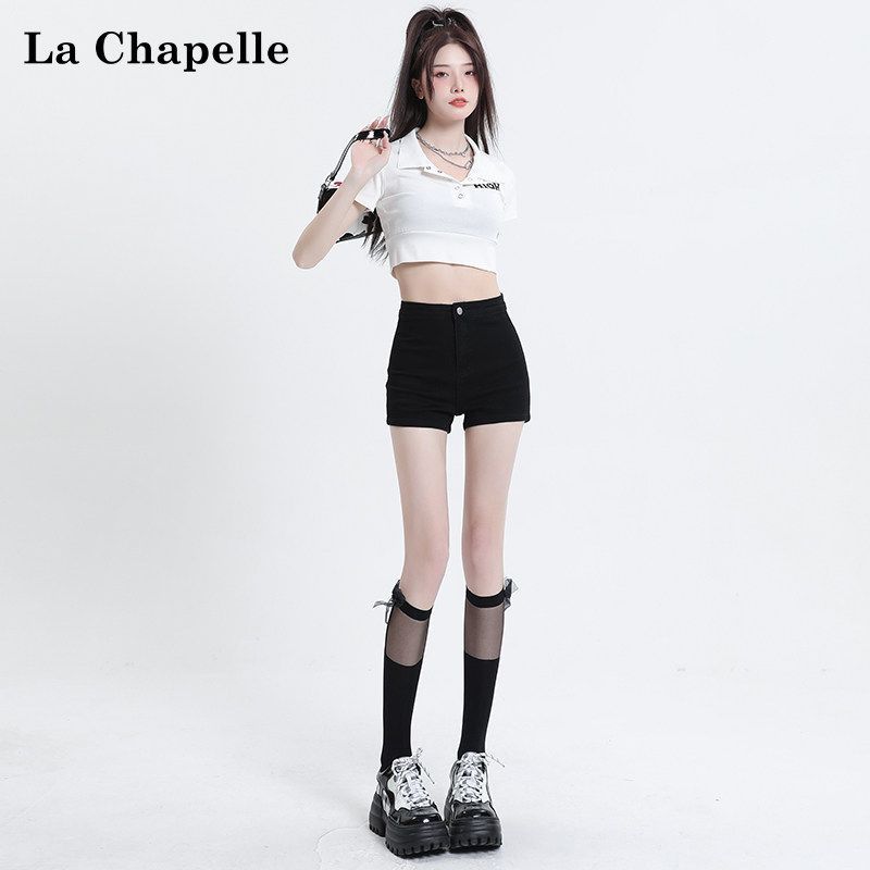 ブラックデニム ショートパンツ タイト Aライン ハイウエスト 美脚 韓国