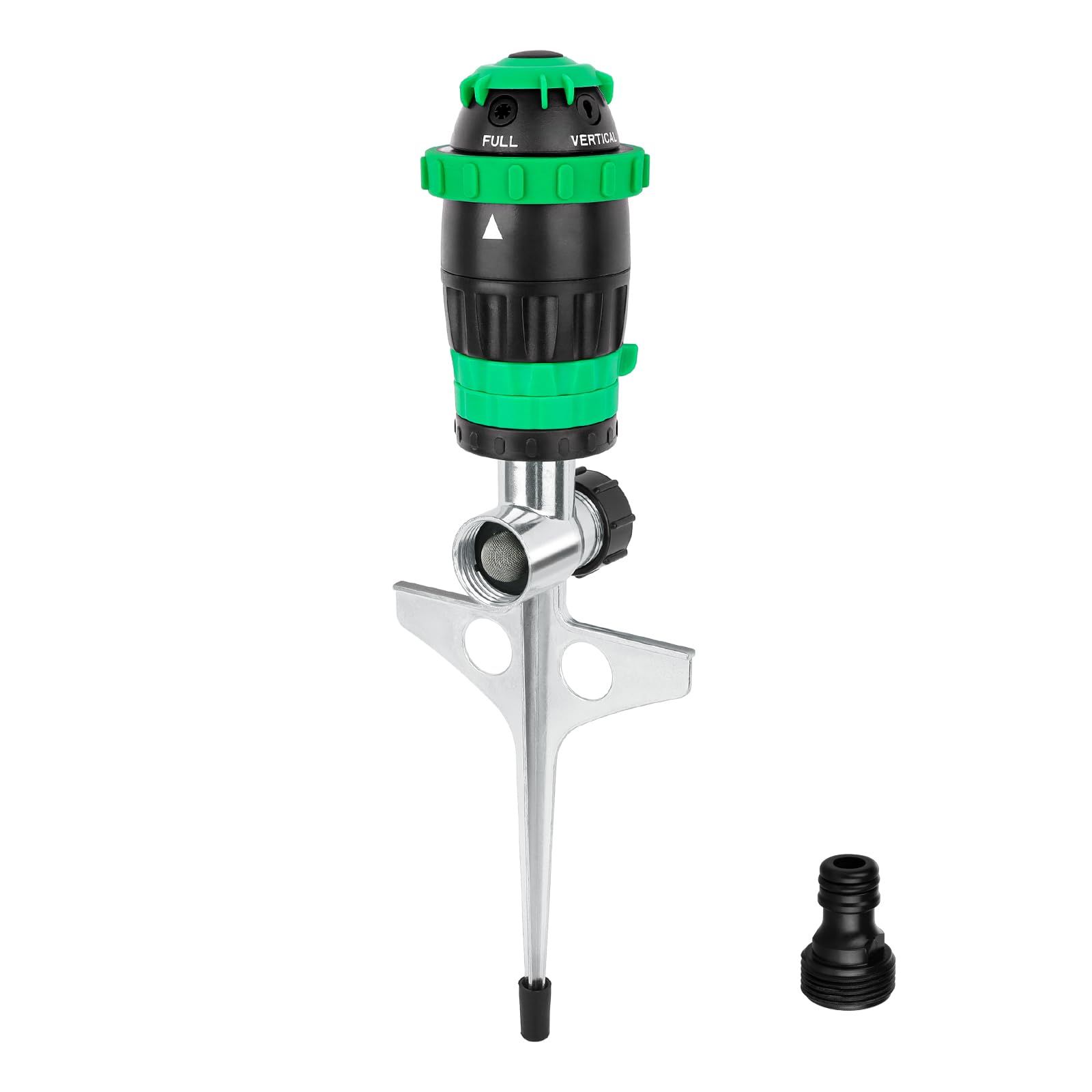 新品 RESTMO ギアドライブスプリンクラー 金属製スパイクベース付き｜5 段階噴射パターン 重負荷対応 ガーデニング用灌水システム｜花壇・庭木・広大な芝生に対応 多段階調整可能 緑