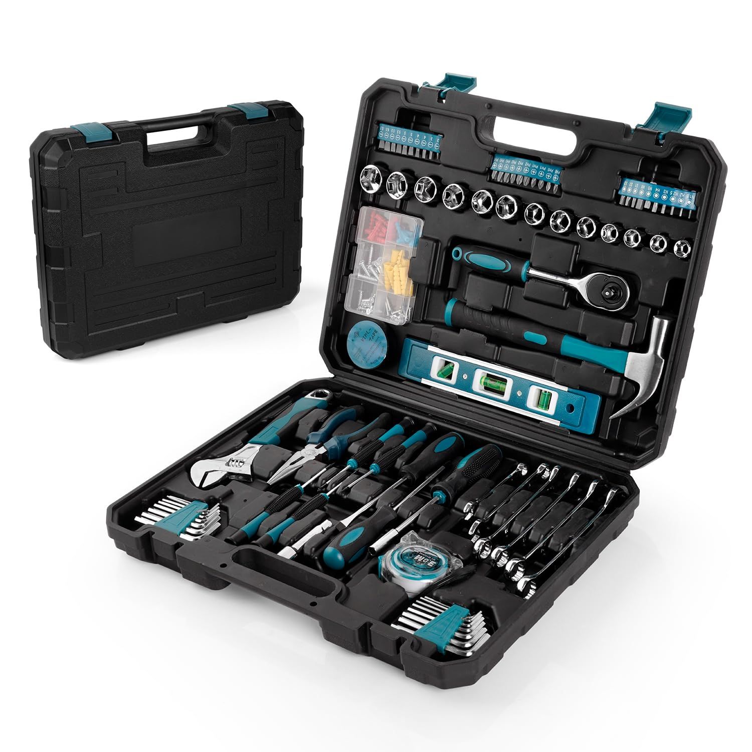 新品 CARVANTA 工具セット ツールセット 108点 ホームツールキット 工具箱 家庭用 DIY 自転車 バイク 整備 家具組み立て 家庭修理 車載工具 収納ケース付き (4.1 キログラム)