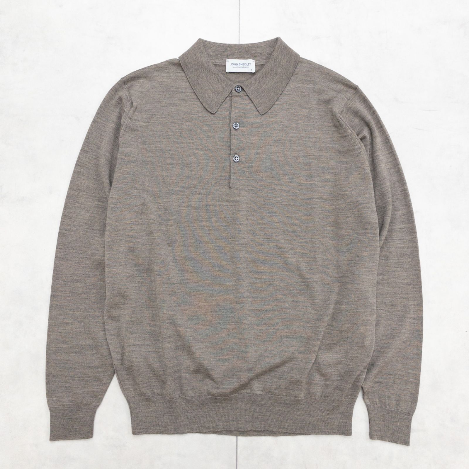 JOHN SMEDLEY ジョンスメドレー ニットポロ トップス 長袖 ウール ブラウン イギリス製 メンズ Ｍ b01660