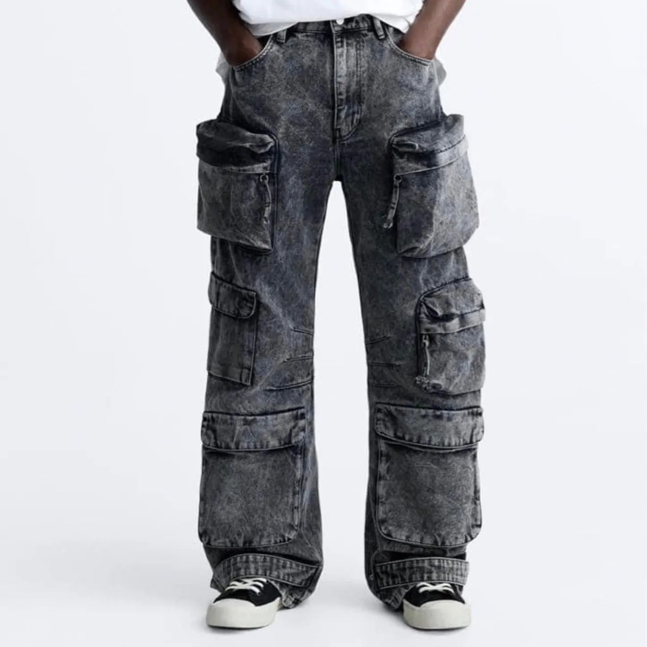 ✨ZARA ユーティリティカーゴデニムパンツ 加工デニム L相当 α2-1037
