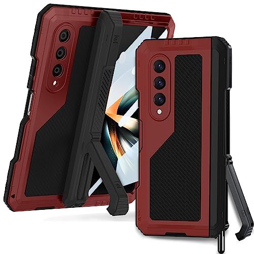 新品 【Miimall】Galaxy Z Fold4 5G SC-55C/SCG16 ケース フィルムとケース一体型 ギャラクシーz Fold4カバー アルミ合金+シリコン素材ケース スタンド機能 Sペン收? 軽量 耐衝撃 傷防止 落下防止 おしゃれケース ギ