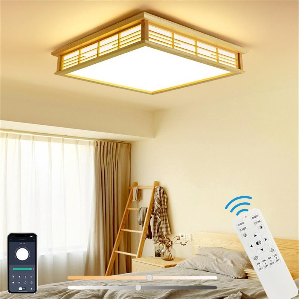 新品 LED シーリングライト 寝室 和室 照明 8-13畳 無階段調光調色 インテリアライト 照明器具 実木 和風 リモコン付き APP遠隔制御 天井 間接照明 タイミング機能 日本語説明書付 居間 寝室 和室 高輝度 省エネ 昼白色 昼光色 電球色（引っ掛