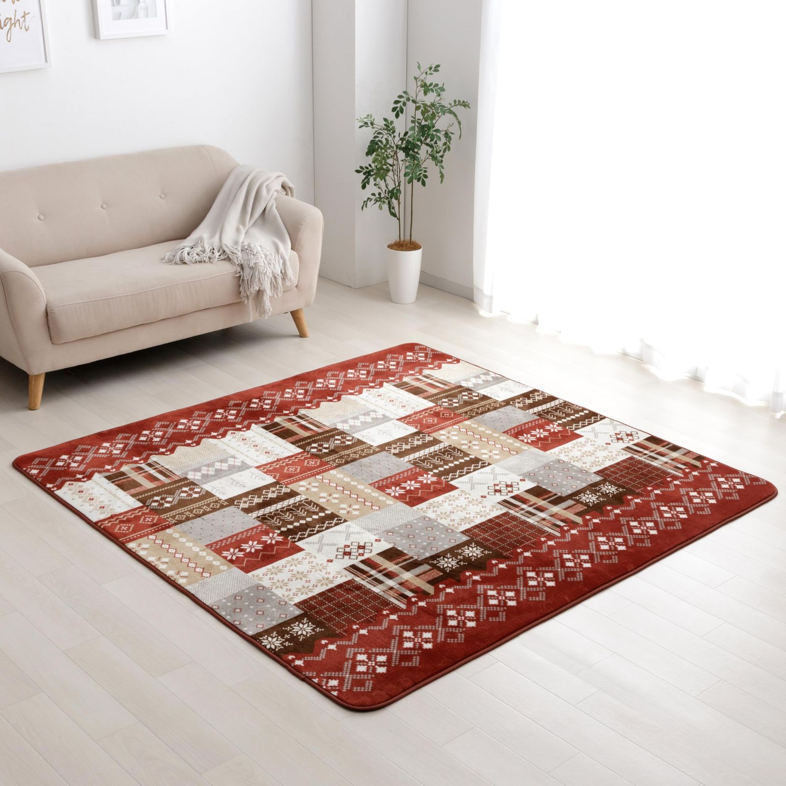 新品 イケヒコ ラグ カーペット 洗える フランネル Charm 約200×240cm レッド 3畳 長方形 北欧 ノルディック おしゃれ 床暖房対応 #1274980243101