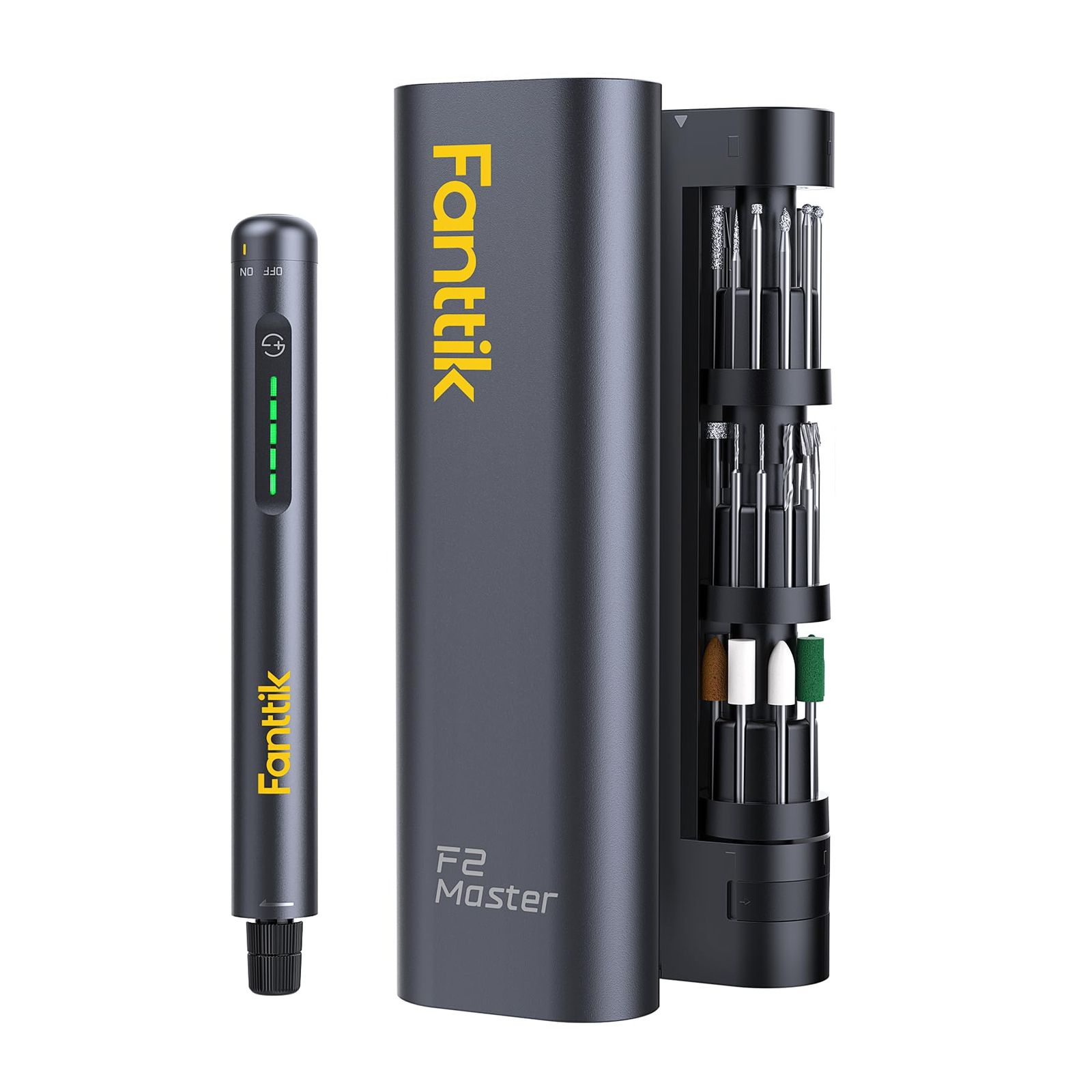 R◆Fanttik F2 Master ミニルーター 5段変速 25000RPM高速回転 コードレス 4V USB-C 充電式 マグネット回転ハブ 35個付属品 環状LEDライト コンパクト 軽量 彫刻 穴あけ 研磨 切断 切削 つや出し 汚 8ac7ce02