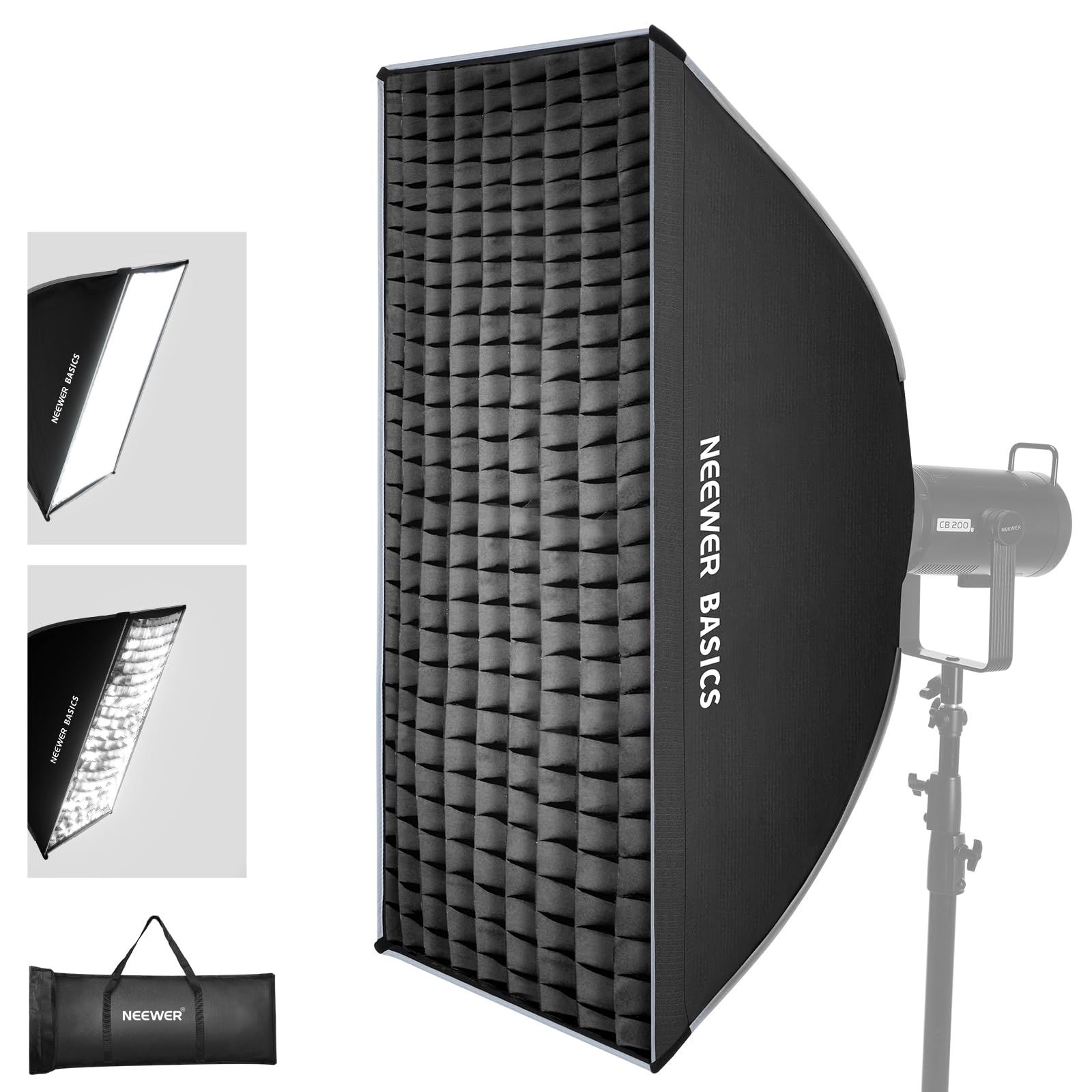 新着商品 NEEWER BASICS ストリップソフトボックス Bowensマウント 60x90cm クイックリリースソフトボックス ライトディフューザー/グリッド/バッグ付き 長方形ソフトボックス 折りたたみ式 Aputure 150C/Godox SL60