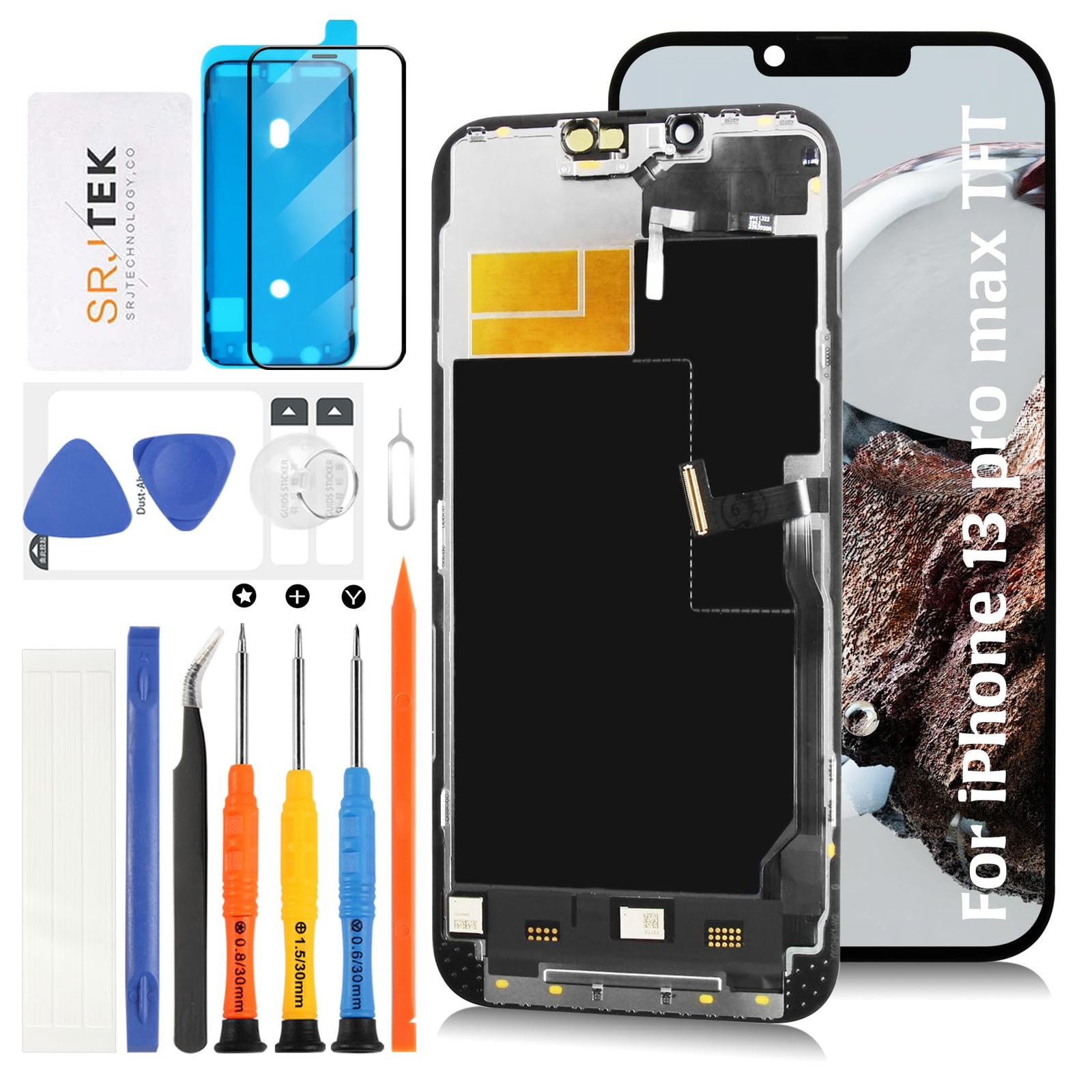 SRJTEK TFT for iPhone 13 Pro Max 液晶画面交換【120Hz対応+センサー・ケーブル+同様のノッチサイズ】 6.7インチディスプレイ タッチデジタイザー 液晶パネルスクリーンアセンブリ A2643 A2484 A2641 A264