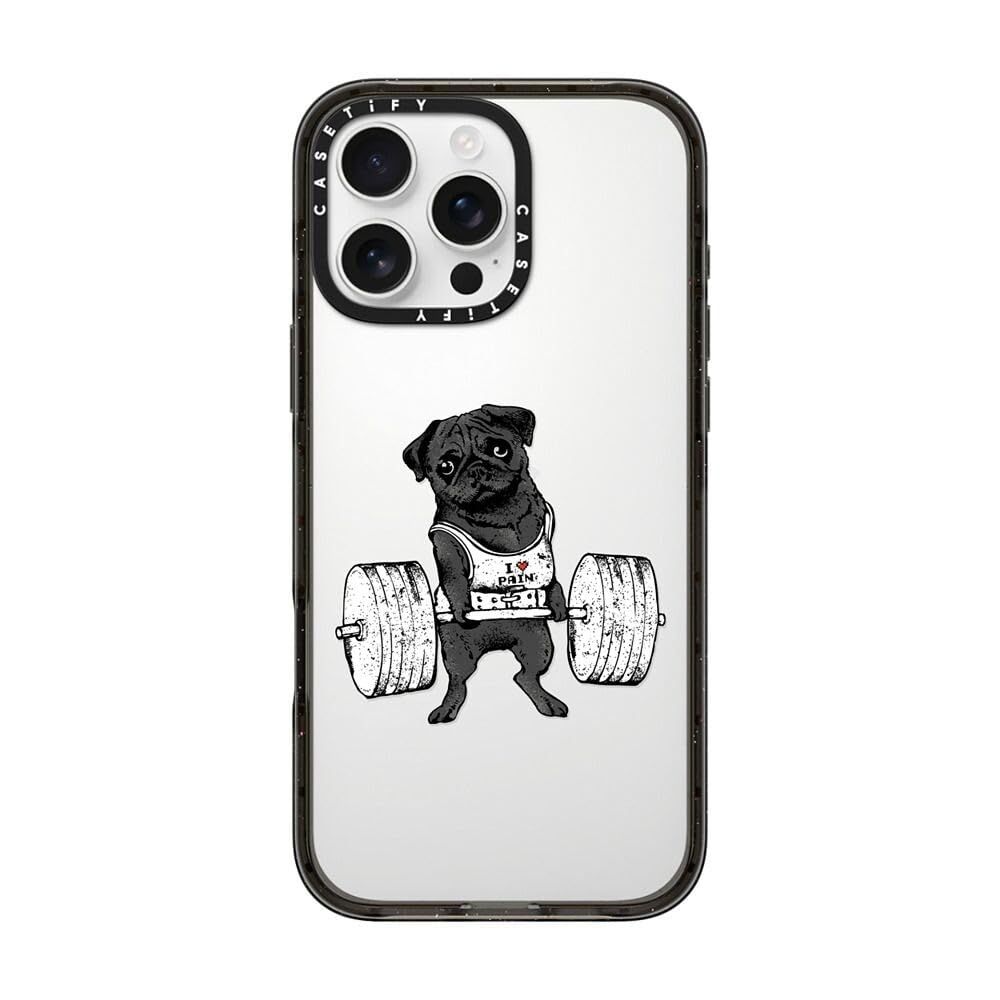 CASETiFY インパクト iPhone 16 Pro Max ケース [スリム / 2.5mの落下試験をクリア (MIL規格4倍相当) / ワイヤレス充電に対応] - Black Pug Lift - クリア ブラック