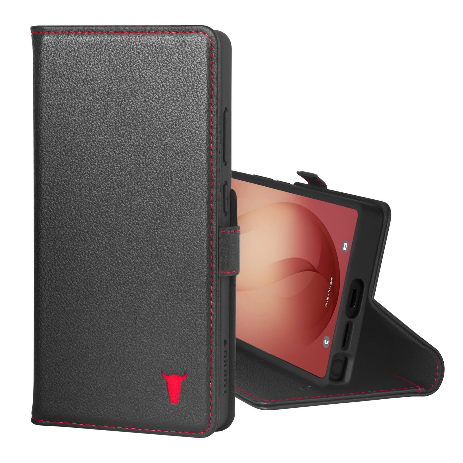 TORRO ケース Samsung Galaxy S26 Ultra 5G 2026対応 - キックスタンドとカードスロットを備えたプレミアムレザーノートブックスタイルケース (ブラック)