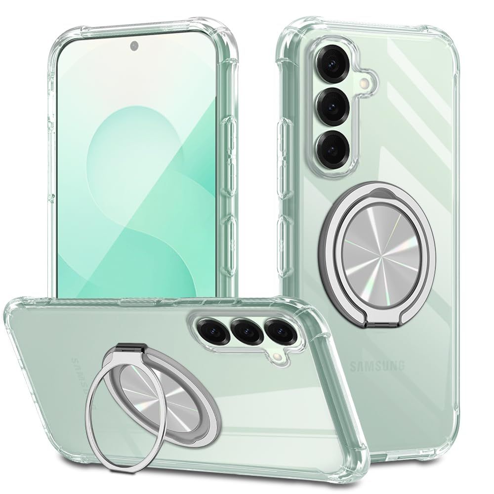 Galaxy S26 Case with 360° Rotating Stand Ring Cover Stand Function Vertical and Horizontal TPU Protective Case Cover Back Shell Bar Soft Shockproof Anti-Fingerprint Strap Holes Clear Shell Galaxy S26 Phone Case Clear