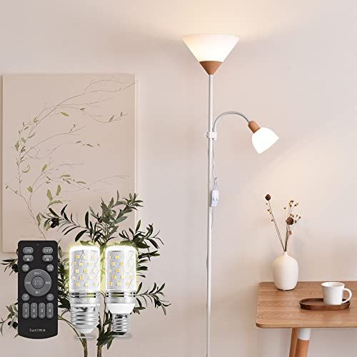 ☆新品☆VENTOTA フロアライト フロアスタンド おしゃれ 2灯 フロアランプ 高さ178cm 調光調色 LED電球付き リモコン付き 間接照明 スタンドライト 読書ライト 木目 寝室 リビング Pois WH st419565 e6d833a1