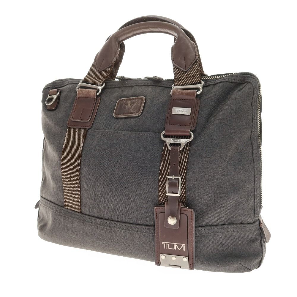 【中古】トゥミ TUMI ポリエステル系 レザー 2way ブリーフケース ダークグレーxダークブラウン【WxH30xD8.5】【メンズ】