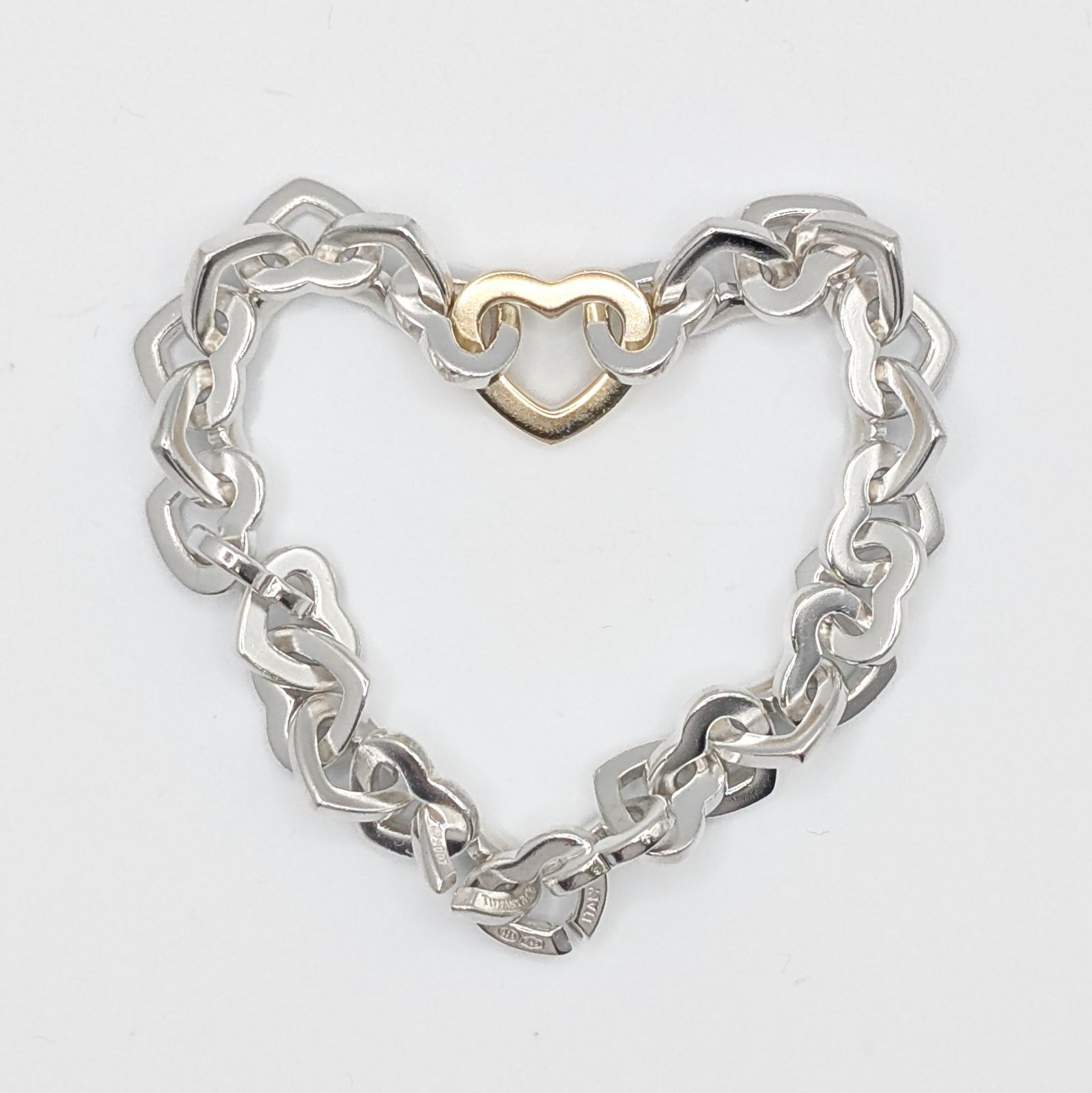 Tiffany & Co. Sterling Silver & 18K Gold Heart Link Bracelet