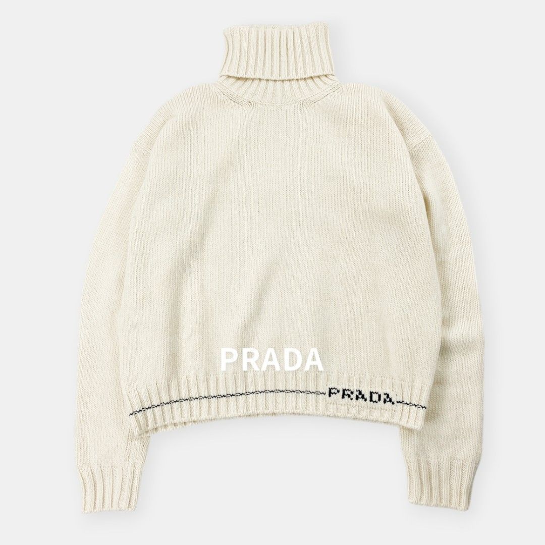 美品 PRADA プラダ 21SS タートルネック カシミヤ ニット セーター P26427 R212 アイボリー系 40 M / J&NREUSE レディース トップス