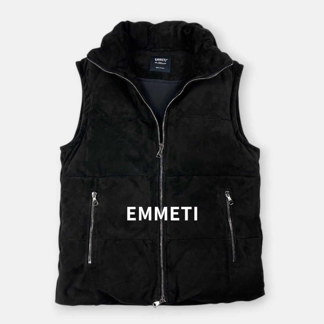EMMETI WILEY エンメティ ワイリー ゴート スエード スタンドカラー ダウンベスト 46 M ブラック 黒 / J&NREUSE メンズ アウター