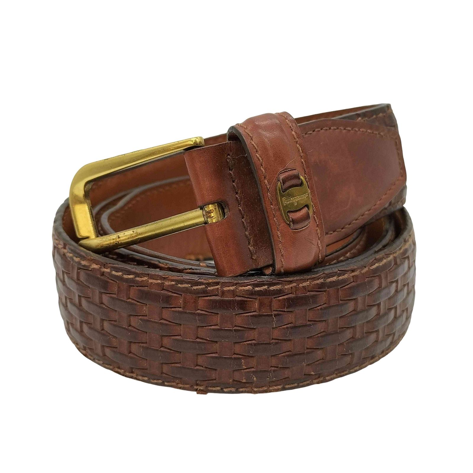 Salvatore Ferragamo レザーメッシュベルト 100 本革 サルヴァトーレフェラガモ Salvatore Ferragamo メッシュ切替 レザー