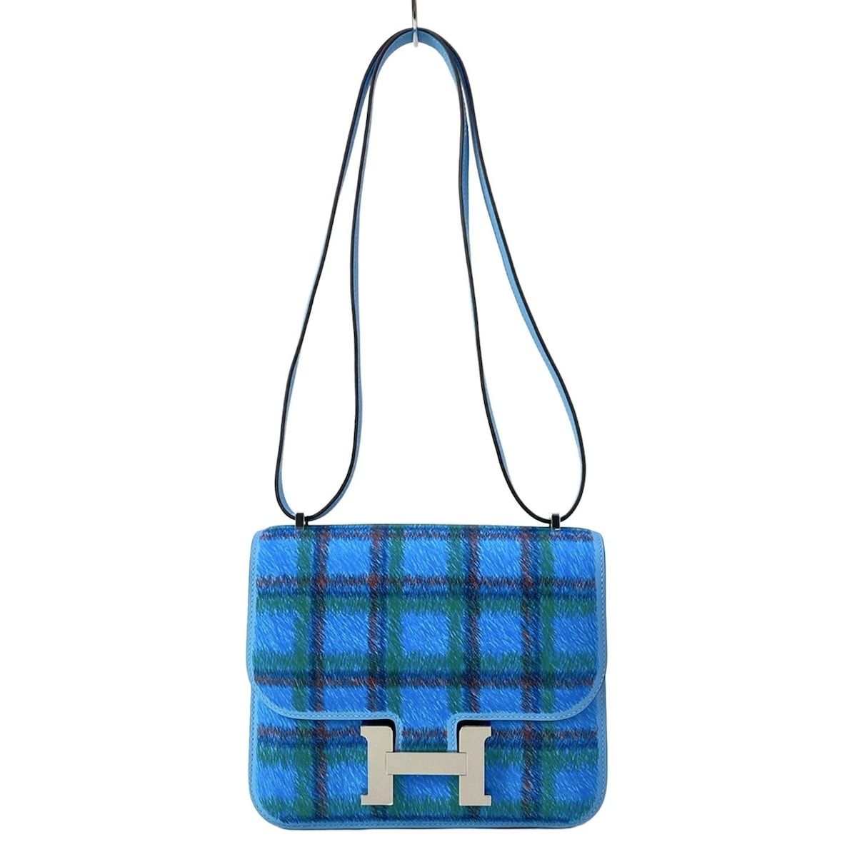 HERMES(エルメス) ショルダーバッグ美品 コンスタンス 3 ミニ/コンスタンス18 セレスト×グリーン×レッド チェック柄/シルバー金具