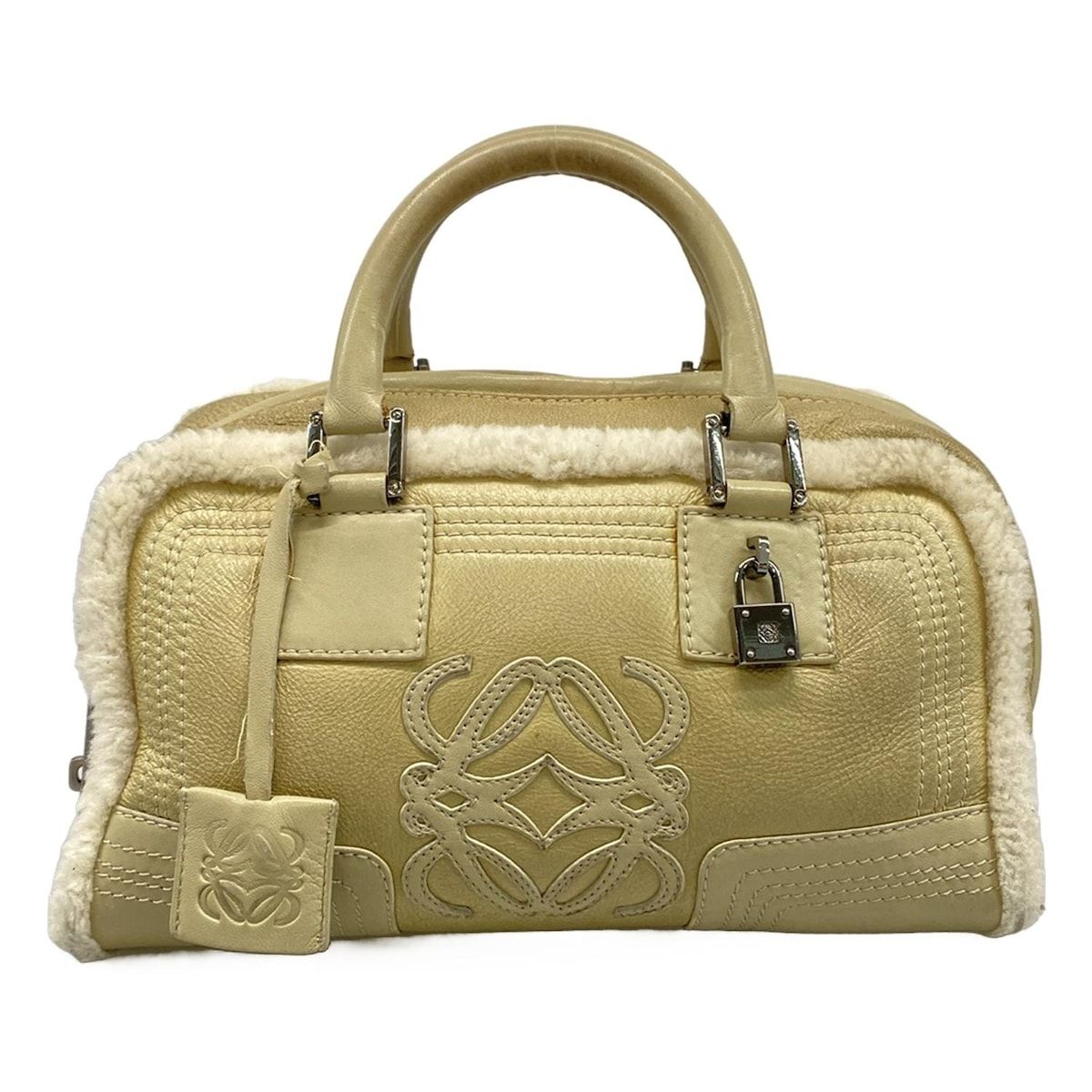 LOEWE(ロエベ) ハンドバッグ アマソナ グレーベージュ×アイボリー ポーチの付属なし ムートン