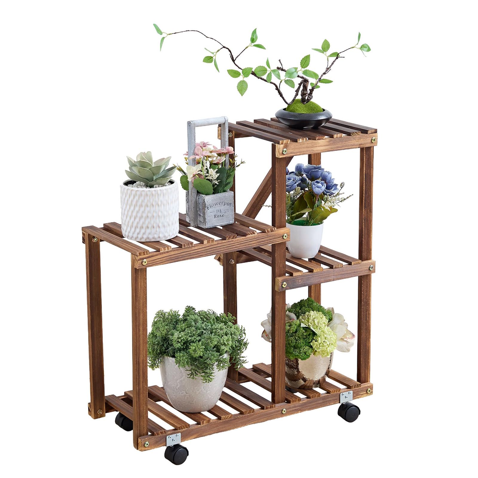 VECELO フラワースタンド 鉢スタンド プランタースタンド 幅65cm 木製 鉢置き台 おしゃれ 植木鉢台 園芸ラック 花棚 植物スタンド 観葉植物 多肉植物 室内 屋外 丈夫 耐荷重100kg 排水性 通気 根腐れ防止 ブラウンas 2a096e07