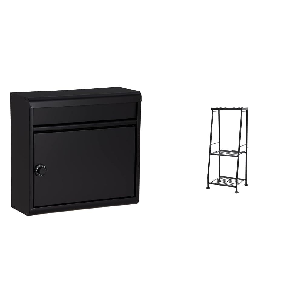 新品 グリーンライフ ポスト 壁掛け【日本製】 スチール製 横開き A4封筒(角形2号)対応 ダイヤル錠 スリム おしゃれ マットブラック FH-614DK(MBK)グリーンライフ ポストスタンド 組立簡単 置くだけ設置 PS-04(MBK)スタンド ブラック