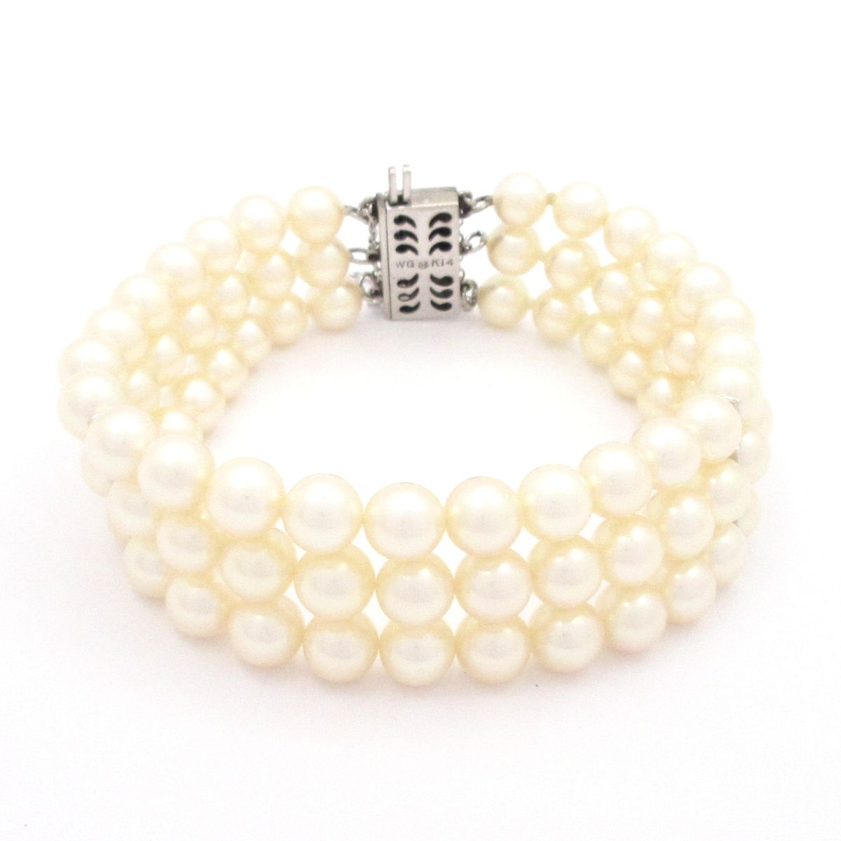 mikimoto(ミキモト) ブレスレット美品 - K14WG×パール 79Pパール/3連/パール直径約4.5-6mm