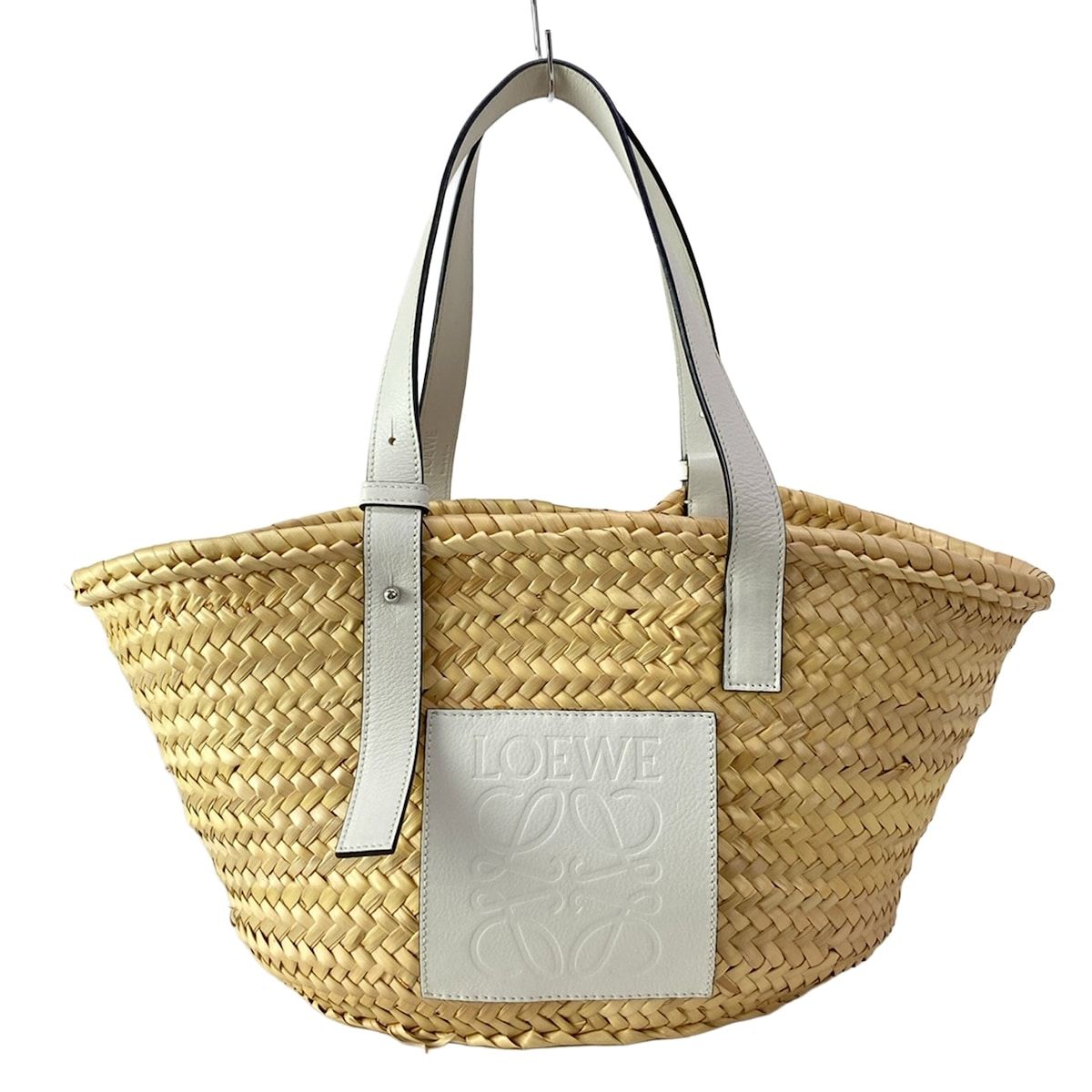 LOEWE(ロエベ) トートバッグ バスケット A223S93X28 ベージュ×白 かごバッグ レザー