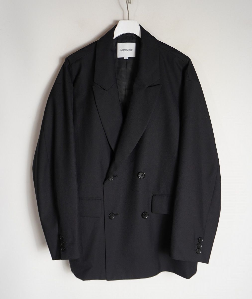 美品25AW COOTIE クーティー T/W Saxony Double Breasted Jacket ダブル ブレステッド ジャケット ワイドシルエット S ブラック 黒3500Q♪