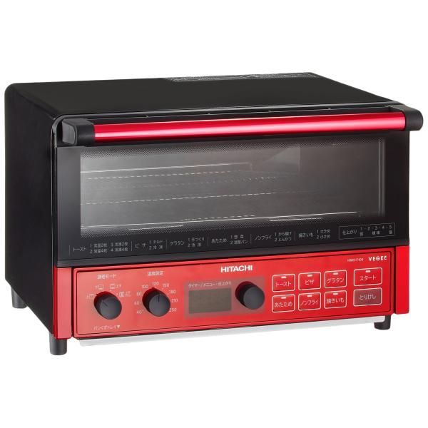 【中古】日立 コンベクション オーブントースター 1,300W 4枚焼き 遠赤ヒーター ノンフライ調理 HMO-F100 R レッド
