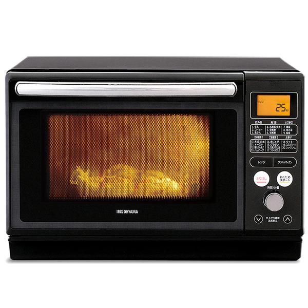 【中古】アイリスオーヤマ スチームオーブンレンジ 24L 過熱水蒸気 自動メニュー20種 角皿付き フラットテーブル ヘルツフリー ブラック MO-FS240