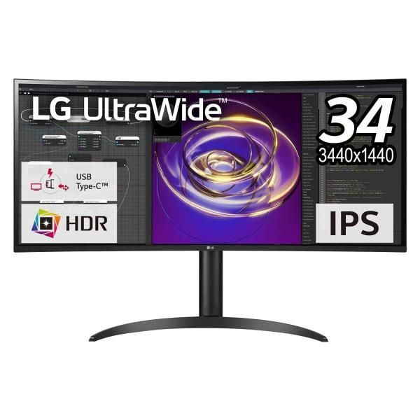 【中古】LG モニター ディスプレイ 34WP85CN-B 34インチ/曲面ウルトラワイド(3440×1440)/IPS/アンチグレア/HDR対応/USB T