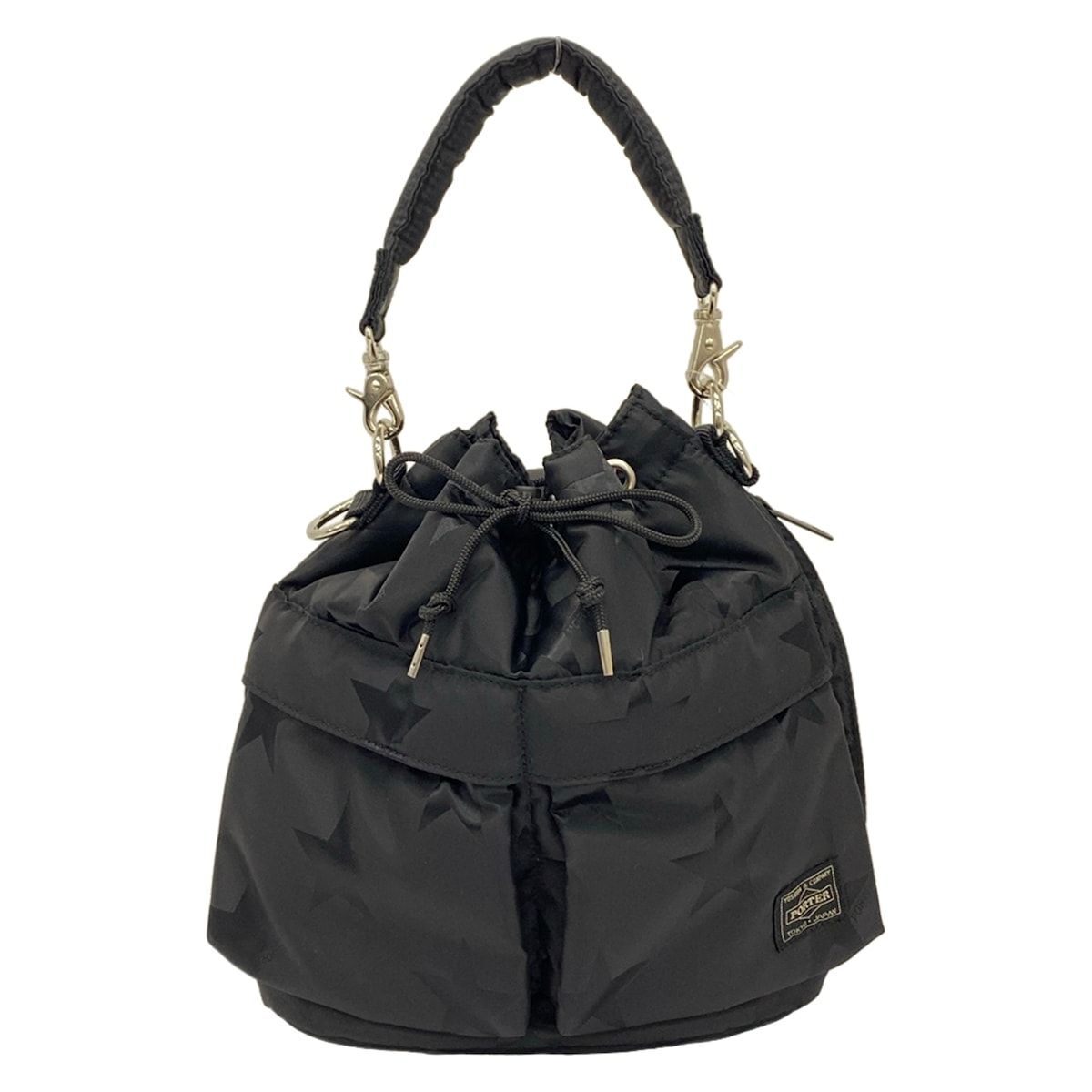 PORTER/吉田(ポーター) ハンドバッグ美品 フラッグ 867-01626 黒 スター/巾着型/ストラップ着脱可