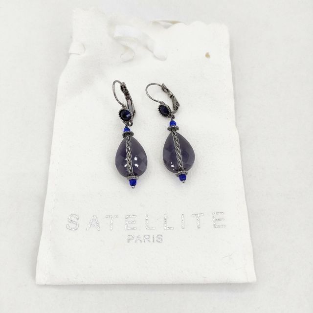 SATELLITE PARIS ピアス ストーン ピアス ブラック系 ブルー 