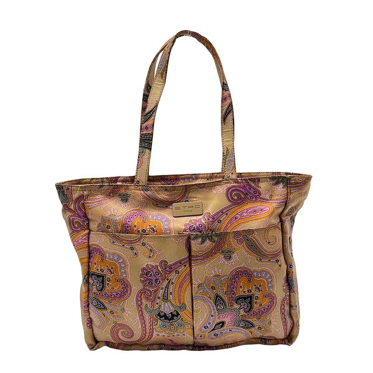 ETRO(エトロ) ハンドバッグ - ベージュ×パープル×マルチ ペイズリー柄
