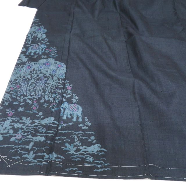 特選 本場 結城紬 紬地 着物 未使用 正絹 袷 セミフォーマル 刺繍 象の