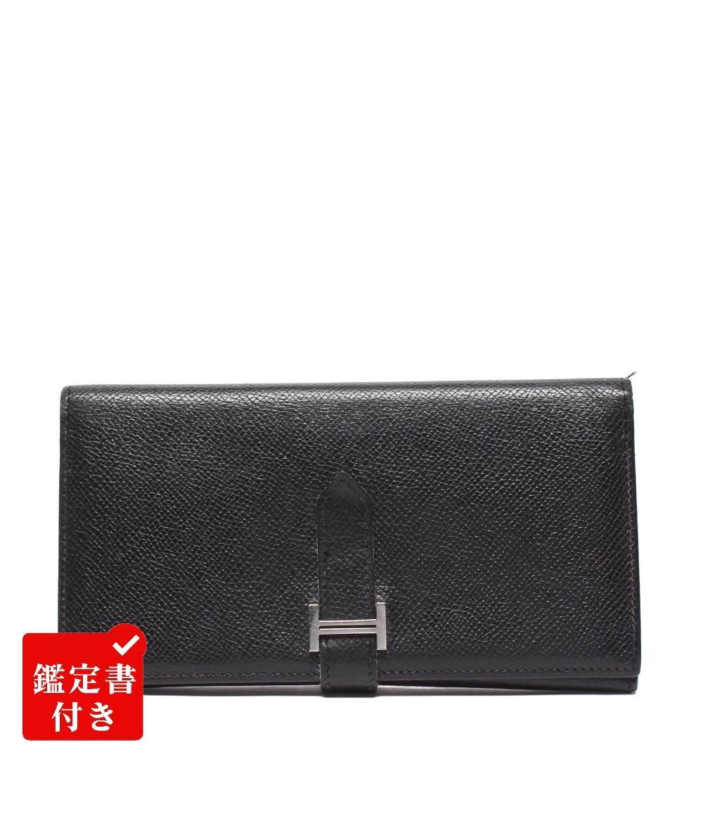エルメス 三つ折り長財布 シルバー金具 □K刻印 ヴォーエプソン ベアン デュプリ メンズ レディース HERMES