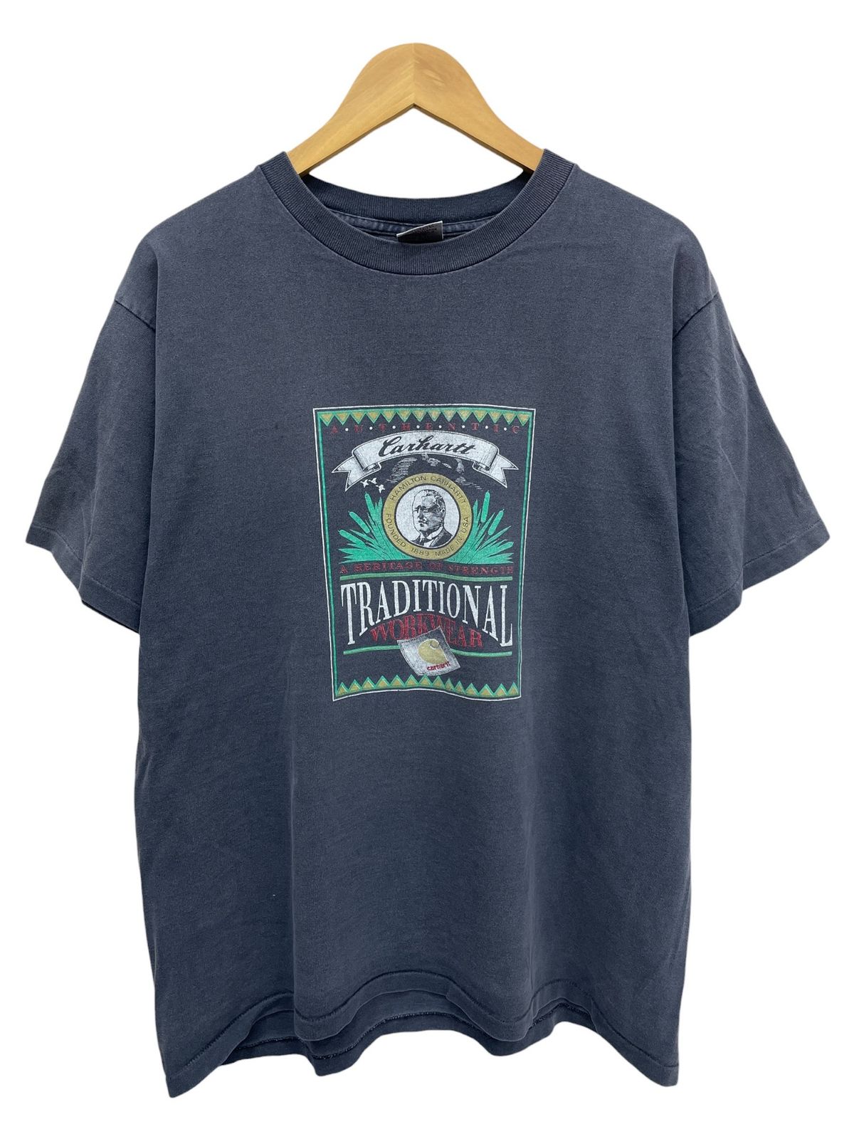 Carhartt (カーハート) プリントTシャツ HAMILTON ハミルトン USA製 80S 古着 ビンテージ フェード XL ブラック系 メンズ/028