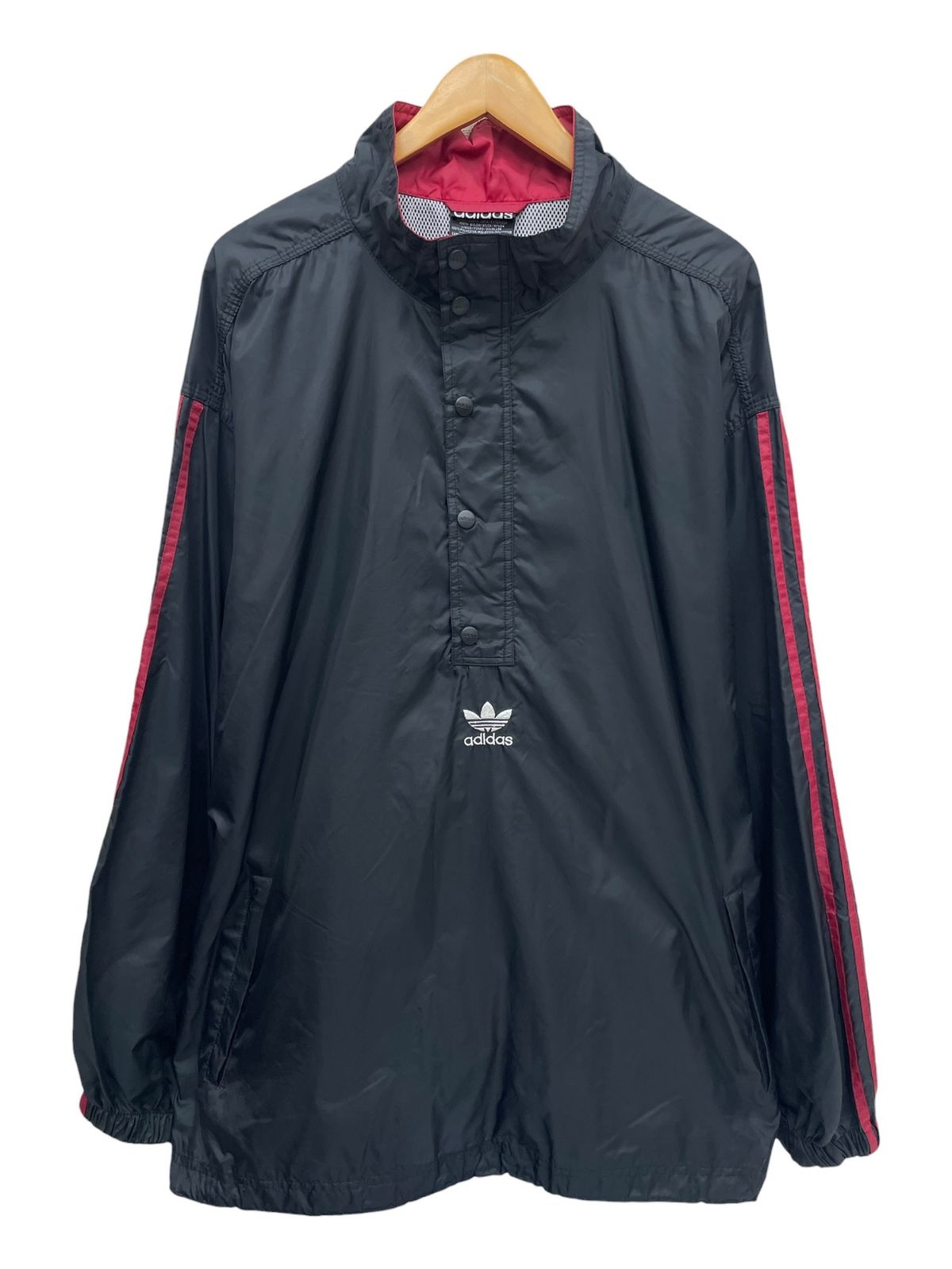 adidas (アディダス) 80s 90s ヴィンテージ 万国旗タグ 裏地メッシュ ハーフジップ ナイロンジャケット LGG ブラック メンズ/028