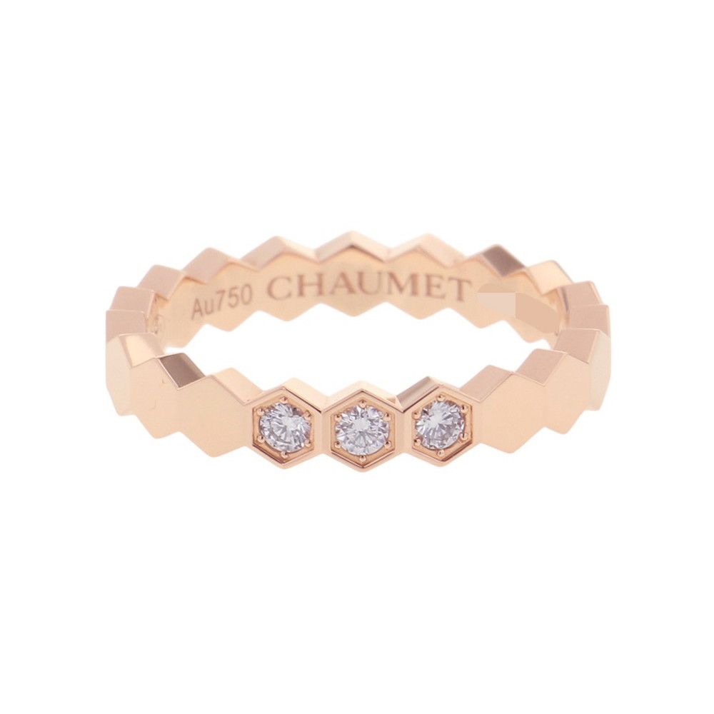 ショーメ リング ビー ドゥ ショーメ コレクション ダイヤ 3P 計0.10ct K18PG サイズ52 083361 Chaumet 指輪 ビー マイ ラブ ハニカム