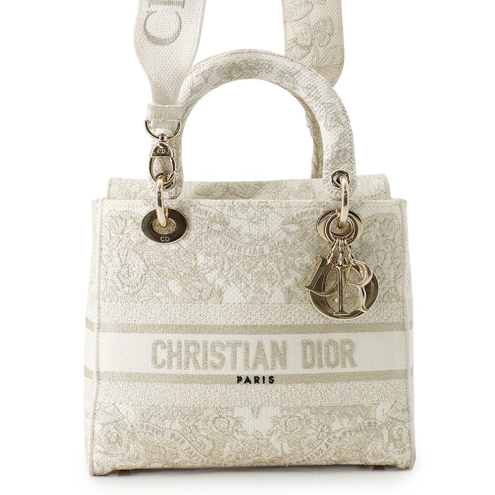 ディオール ハンドバッグ LADY D-LITE ミディアム キャンバス M0565OESV Christian Dior 2way 白