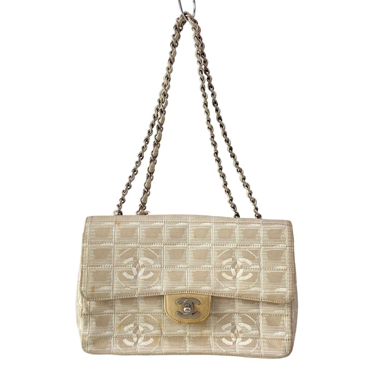 CHANEL(シャネル) ショルダーバッグ ニュートラベルライン/チョコバーステッチ A15285 ベージュ×白 レザー 92,785円