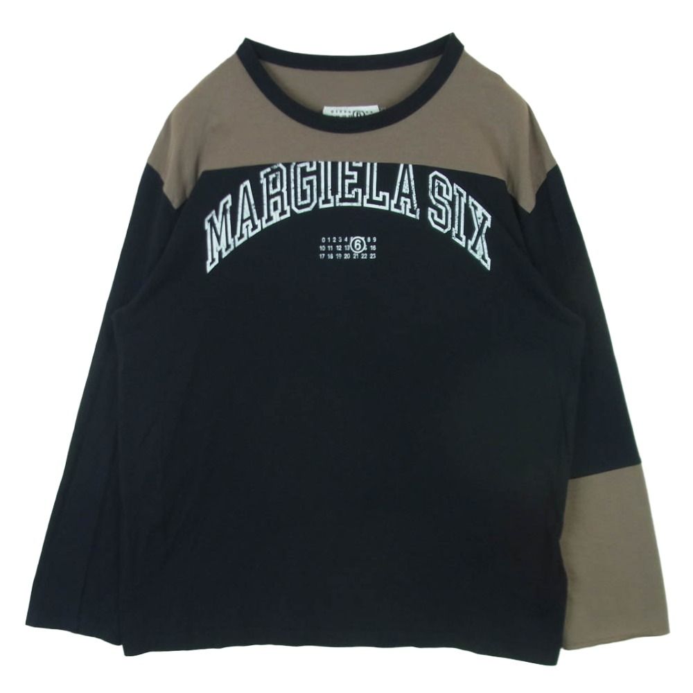 MAISON MARGIELA メゾンマルジェラ 25SS SH0NH0010 MM6 エムエムシックス バイカラー ロゴ プリント 長袖 カットソー ブラック系 グレイッシュベージュ系 XL【中古】