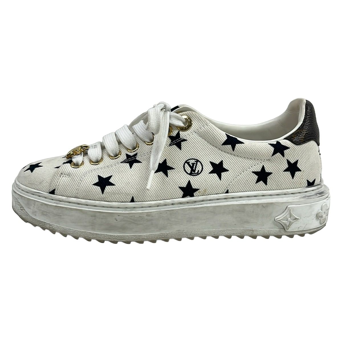 LOUIS VUITTON(ルイヴィトン) スニーカー 35 1/2 タイムアウト・ライン スタープリント 白×黒×ブラウン モノグラム/星(スター) レザー